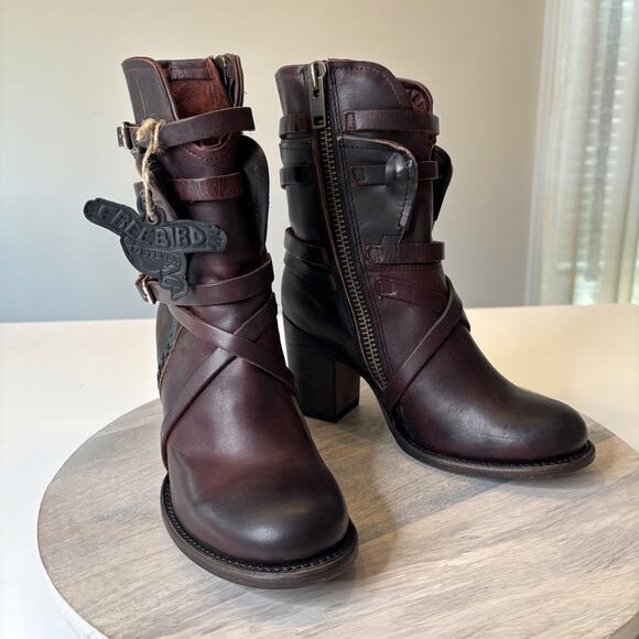 NEW NIB Freebird Baker Boots Women’s 8 Brown Distressed Leather Ankle Booties - Picture 3 of 14